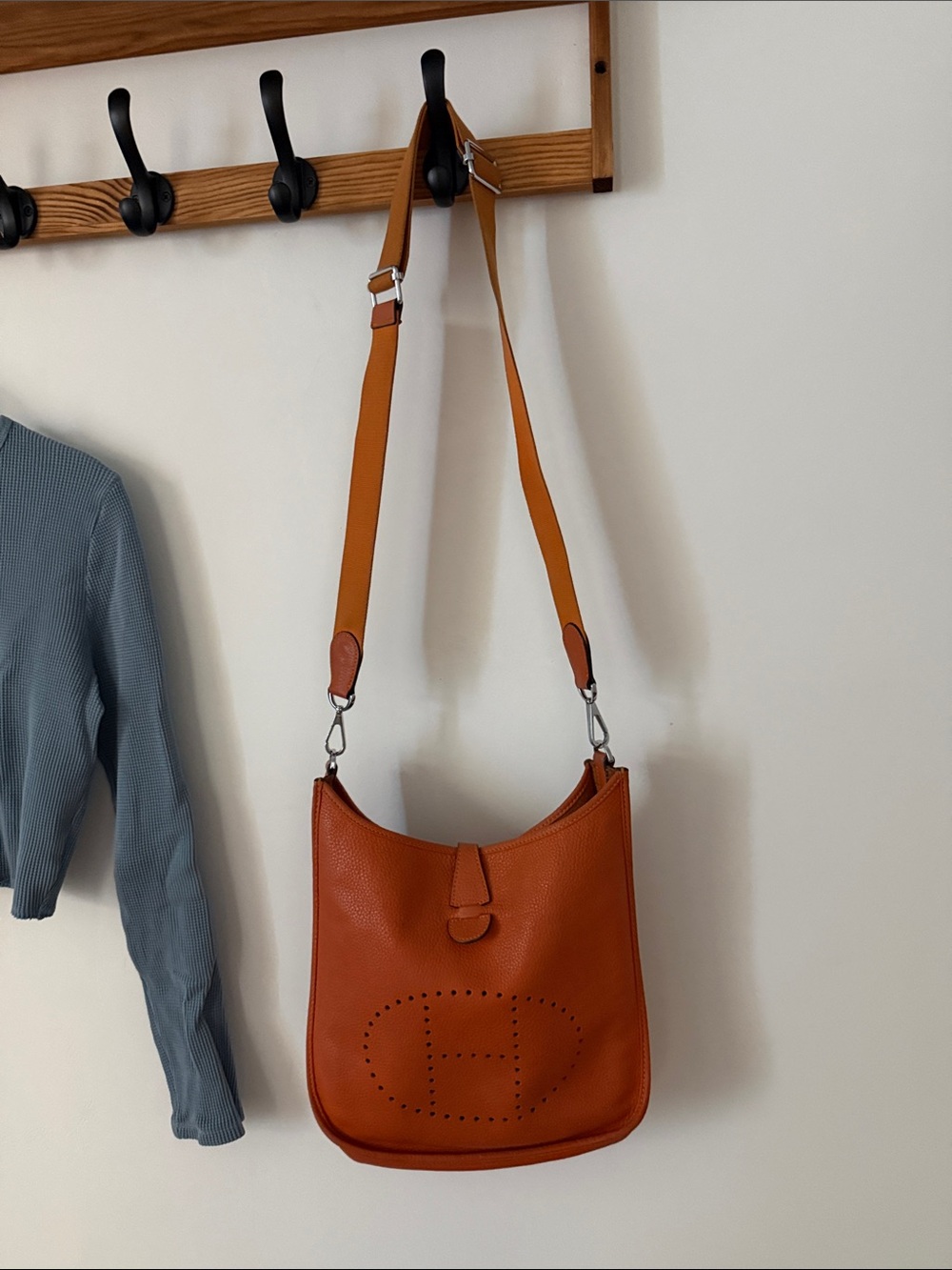 Women’s Orange Leather Shoulder Bag with Adjustable Strap